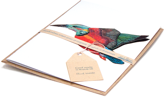tree-dimensional view of the card with kingfisher